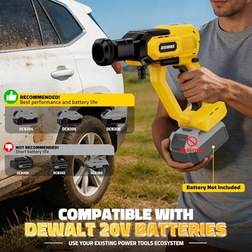 Cordless Portable Washer for Dewalt 20V Battery, 1000 PSI Portable Handheld Washer with Brushless Motor, 6-in-1 Nozzle, 3 Level Adjustable for Car Yard Fence Wall Clean (Battery Not Included) - Image 3