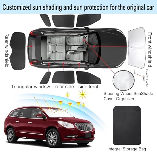 TINGLU Window Shades for Buick Enclave 2010-2017 Accessories Car Side Full Windows Cover Camping Rear Triangular Windshield Sun Shade Sun UV Rays Privacy Protection 8PCS - Image 3