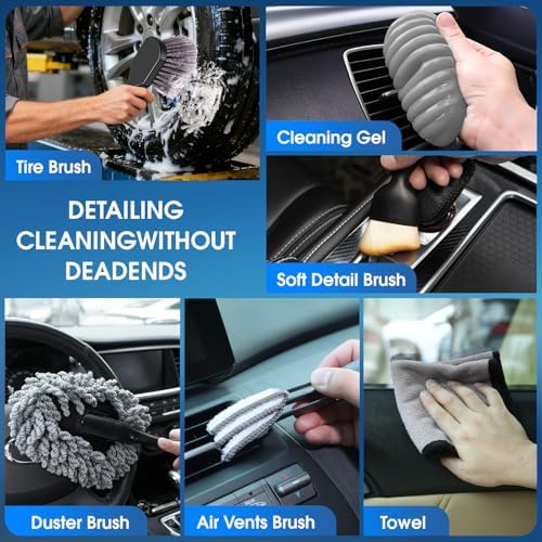 26pcs Car Cleaning Kit, Gray Interior Detailing Kit with High Power Vacuum Portable Cordless, Handheld Vacuum Cleaner for Home, Car, Pet Hair, Keyboard, Complete Auto Accessories for Gift - Image 7