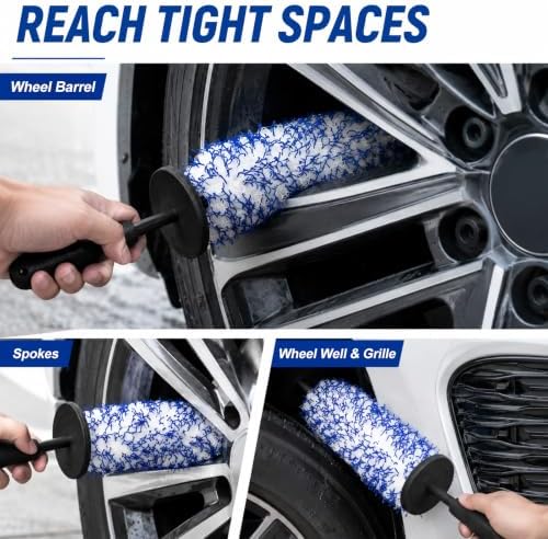 Microfiber Car Wheel Cleaner Brush, Blue & White - Image 5