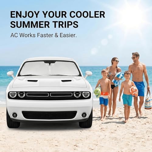 Windshield Sun Shade for Dodge Challenger 2015-2023 Sunshade Front Window Shade Custom Fit Challenger Accessories Sun Visor Foldable Shade Blocks UV Rays Accessories - Image 4