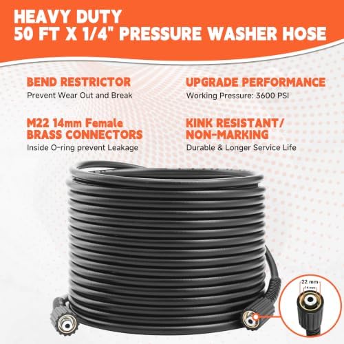 FIXFANS Pressure Washer Gun and Hose Kit, 50FT Power Wash Hose, M22 Fitting - Image 5