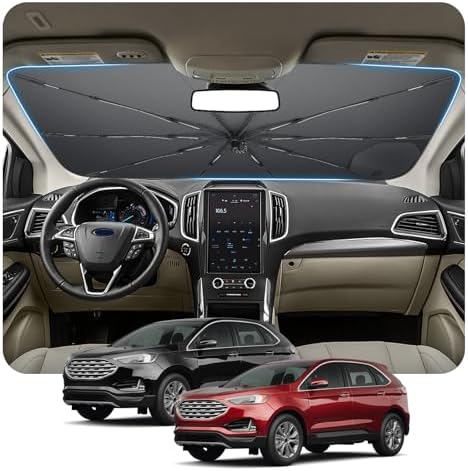 Umbrella Sunshade for Car Windshield 2015-2024 Ford Edge, Custom Fit Windshield Sun Protector Cover, 6-Layer Heat-Resistant Fabric, Ultra-Strong Fiberglass Frame, Quick Setup (for 2015-2024 Edge) by BSTW