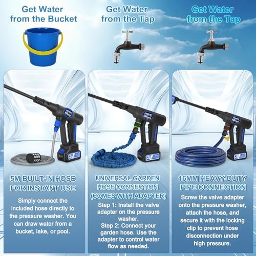 Cordless Portable Washer, 1280 PSI Portable Handheld Washer with Trigger-Controlled Variable Output, Lightweight Car Washer with 2 x 4.0Ah Batteries & 6-in-1 Nozzle for Car and Garden Cleaning - Image 5