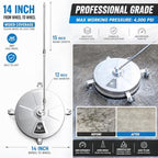 Hourleey 14" Pressure Washer Surface Cleaner, Stainless Steel Surface Cleaner with 4 Wheels for Concrete, Patio, Sidewalk, Deck, Pathway 1/4" Quick Connector, 2 Extension Wand, 4000 PSI - Image 2