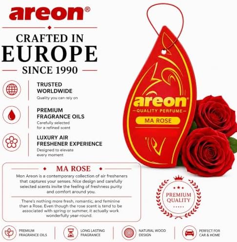 AREON MON MA32 Hanging Best Car Air Freshener Rose Scent, Paper Hanging Ornaments, Long Lasting Scent for Car or Home 12 Pack - Image 6