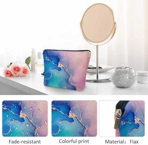 Women Makeup Organizer Bag Marble Pattern Flax Travel Cosmetic Bag Abstract Ocean Waves Marble Makeup Bags Toiletry Bag Makeup Bags For Home Bathroom Office Hotel Gym Pink Blue Golden - Image 5