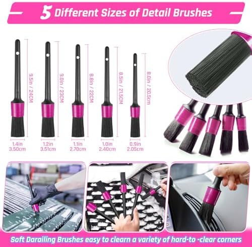 47PCS Car Detailing Kit Interior Cleaner, Car Cleaning Supplies with High Power Car Vacuum Cleaner,Auto Detailing Kit,Car Wash Kit with Bucket Detailing Brush Set,Pink Car Accessories for Women - Image 3