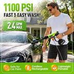 Cordless Portable Washer, 1100 PSI Handheld Washer Battery Operated Pressure Washer, 6-in-1 Nozzle Lightweight Car Washer, Cleaner with Elastic Hose, Cleaning Tool for Home Outdoor Patio Garden - Image 2