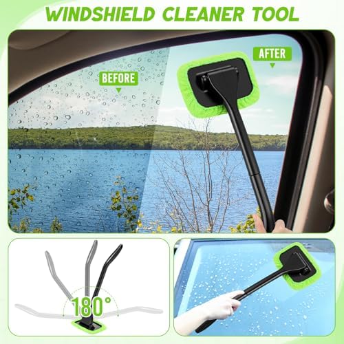 16 Pcs Windshield Cleaner Tool, Car Cleaning Kit with Various Detailing Brushes Set Spray Bottle Cleaner Towel Cleaning Gel Accessories Car Interior Detailing Kit for Windows Vents(Green) - Image 3