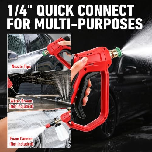 Short Pressure Washer Gun 5000 PSI with 5 Nozzle Tips, M22-14mm Fittings, Heavy Duty Power Washer Spray Gun with Ergonomic Handle for Car Wash, Detailing, and Cleaning - Image 5
