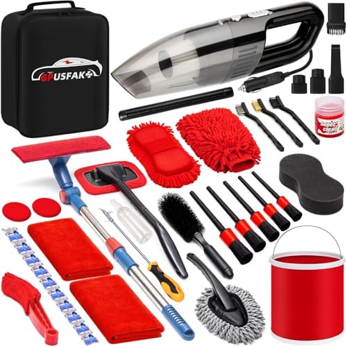 41Pcs Car Wash Cleaning Kit with High Power Handheld Vacuum Windshield Cleaning Tool Collapsible Bucket Detailing Brushes Tire Brush Towels Complete Detailing Set for Car by GPUSFAK