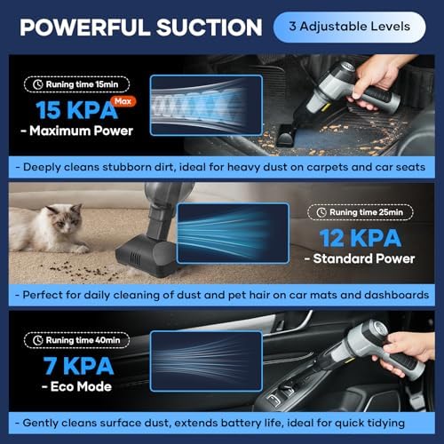 SakerPlus Mini Vacuum Cleaner, 3 in 1 Car Vacuum Cleaner High Power, 15000PA Powerful Suction, Air Duster, 7500mAh, Dual Filter,Adjustable Small Vaccum Portable Cordless for Cars,Desktop,Home - HL137 - Image 5