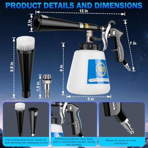 Car Cleaning Gun,High-Pressure Air Blow Gun,Air Cleaning Gun,Air Blow Gun with 2 Set Nozzles &1L Liquid Bottle,Works with Air Compressor,Pro Auto Detailing Tool for Deep Cleaning Interiors & Exteriors - Image 2