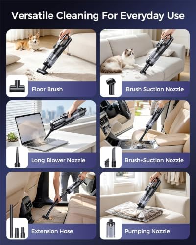 Cordless Handheld Vacuum Cleaner, 2-in-1 Vacuum & Blower, 36000Pa Suction Brushless Motor, Car Vacuum with LED Light, Lightweight, Portable for Car, Home, Office and Outdoor Use, Black - Image 6