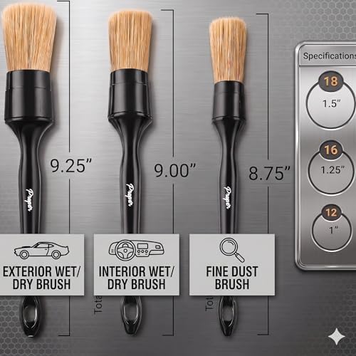 Car Detailing Brush Set for Interior or Exterior | 3-Pack | Ultra Soft Boars Hair Bristles - Image 6