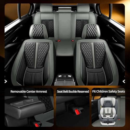 Fit Liberty Car Seat Covers Compatible with Jeep Liberty 2002-2010 2011 2012.Full Coverage Waterproof Leather,Compatible with Airbag,All - Weather Seat Cushion Protector(Full Set,Grey) - Image 3