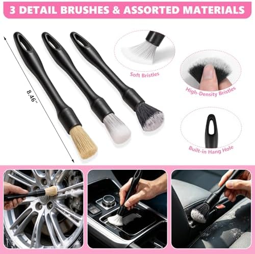 21PCS Car Detailing Kit Interior Cleaner - with Handheld Car Vacuum, Windshield Cleaning Tool, Detailing Brushes, Car Cleaning Supplies Kit for Women Men (Pink) - Image 5