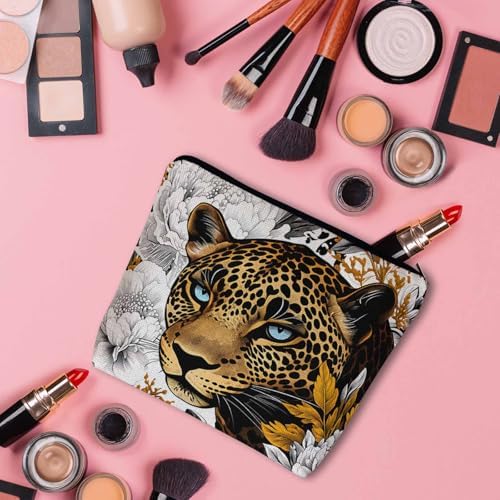 Leopard Makeup Bags Makeup Organizer, African Golden Leopard Peony Rose Cheetah Flax Toiletry Bags Travel Cosmetic Bag Makeup Purse Pouch Skincare Bag Wallet Bags For Women Female Mom - Image 3
