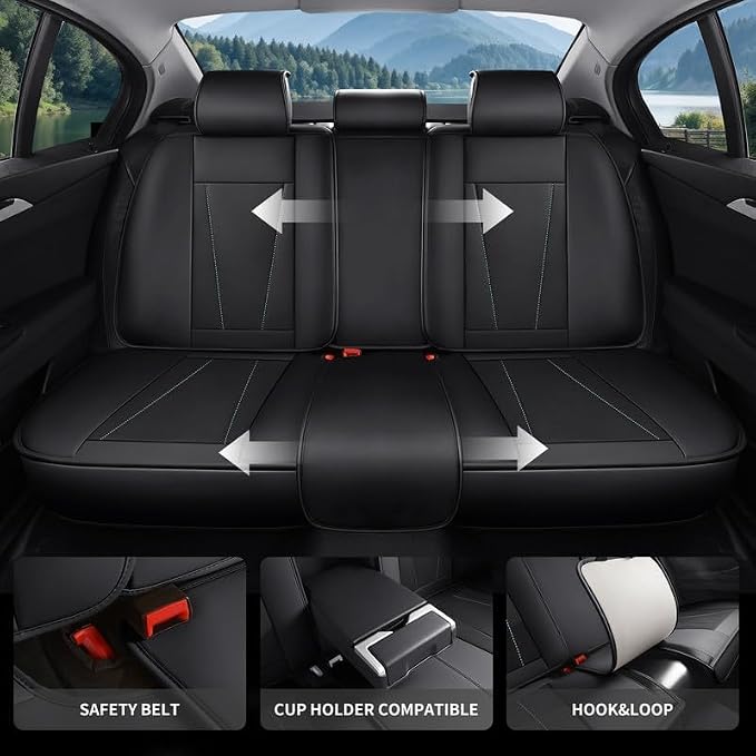 Car Seat Covers Full Set Custom Fit for Honda Civic 2000-2026 , Black&White | Premium Faux Leather, Waterproof, Anti-Slip, Airbag Compatible, Breathable, Car Seat Protectors, 2 Rows 5 Seats - Image 4