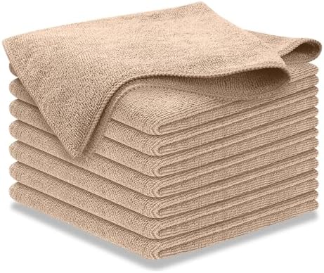 USANOOKS Microfiber Cleaning Cloth - Beige - 8Pcs (12.5x12.5 inch) High Performance - 1200 Washes, Ultra Absorbent Car Towel Traps Grime & Liquid for Streak-Free Mirror Shine - car Washing Cloth by USANOOKS