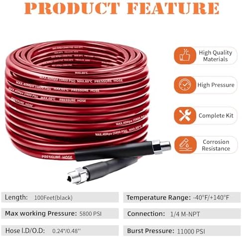 100FT Sewer Jetter Kit for Pressure Washer, 5800PSI Drain Cleaner Hose - Image 2