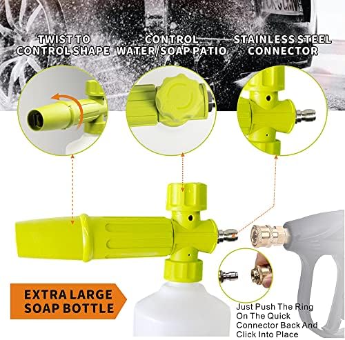 Foam Cannon 1 L Bottle Car Wash Snow Foam Lance with 1/4" Quick Connector Pressure Power Jet Washer Quick Release Adjustable Nozzle with 1 Washing Mitts - Image 5