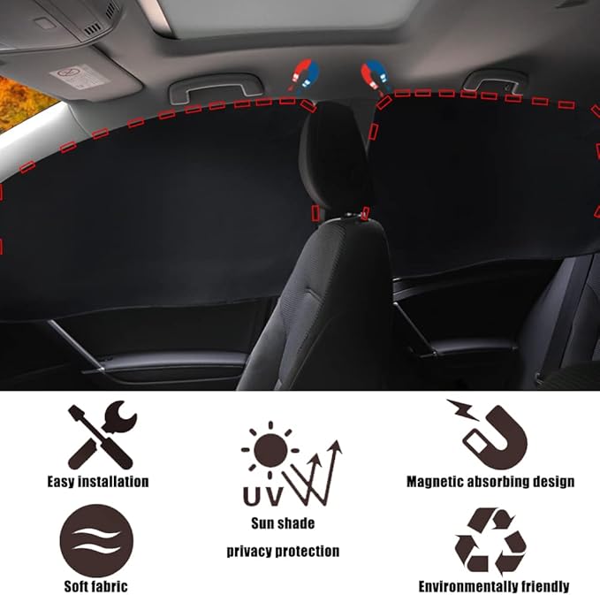 XCBYT Magnetic Side Window Sun Shade, 100% Blackout Privacy Sun Protection | 4-Pack 100% blackout privacy & UV cooling for camping & naps. Magnetic attach (iron frames only) for up to 33-inch windows - Image 6