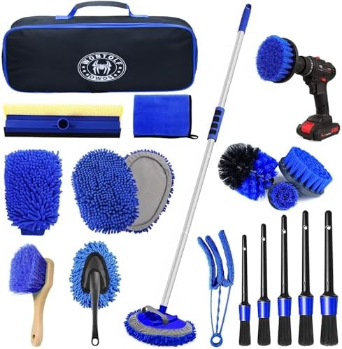 Wontolf 62'' Car Wash Brush Kit with Long Handle, Microfiber Car Wash Mop Mitt, Car Cleaning Detailing Kit, Exterior Interior Car Cleaning Supplies for Cars RV Truck Boat by Wontolf