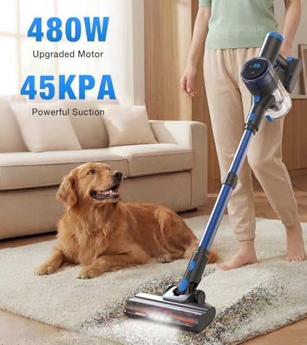 Cordless Vacuum Cleaner, 480W/45Kpa Vacuum Cleaners for Home, Self-Standing Stick Vacuum with LED Display, Anti-Tangle & Wall Mount Charging, 8 in 1 Lightweight Vacuum for Hard Floors Carpet Pet Hair - Image 2