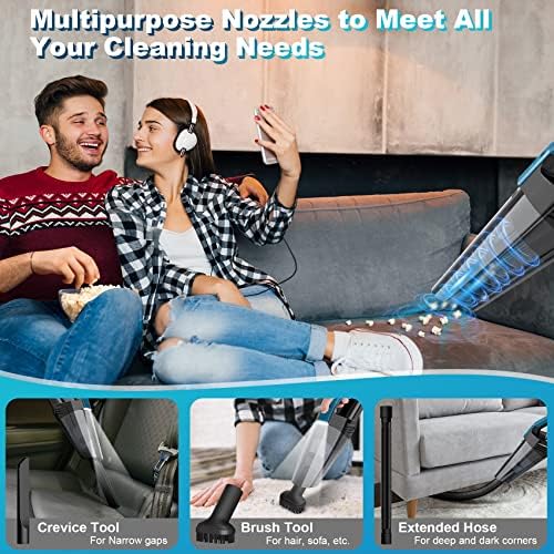 Blestan Cordless Car Vacuum Lightweight High Power Handheld Vacuum Cleaner with LED Light, Hand Vacuum for Car Home Office and Pet Hair, BlackBlue - Image 3
