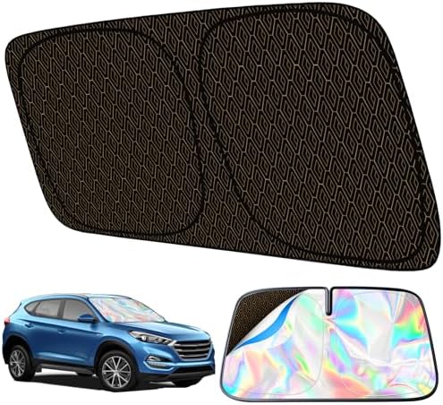 GWUSKDT Foldable Windshield Sunshade Iridescent Heat Shield with Reflective Polyester Fabric UV Protection Car Sun Shade with Memory Steel Frame Keeps Interior Cool & Protects Dashboard (55 x 27.5 in - Image 2