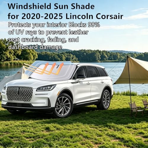 Windshield Sun Shade for 2020-2025 Lincoln Corsair, 4-Layer 240T Foldable UV Block Car Accessory to Cool Interior - Image 2
