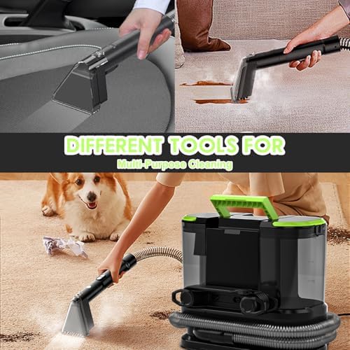 Portable Carpet & Upholstery Cleaner, Deep Cleaning for Rugs, Couch, Curtain, Car Interiors Stains, Pet & Family Friendly, 21 Kpa suction with 800W high-performance motor, 120V (Green) - Image 6