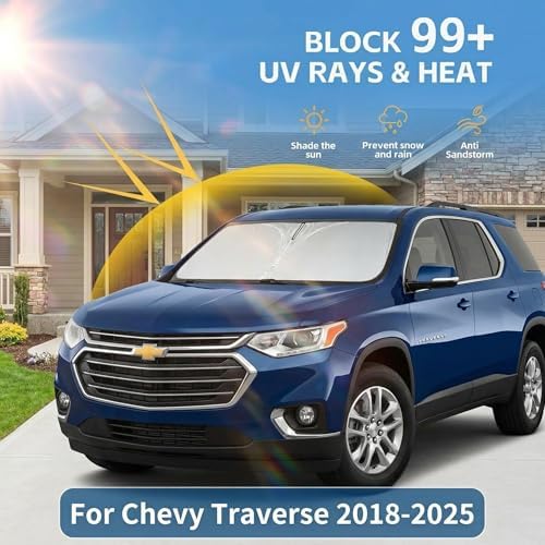Windshield Sun Shade for Chevy/Chevrolet Traverse 2018-2024 2025 2026 Sunshade Front Window Shade Custom Fit Traverse Accessories Sun Visor Foldable Shade Blocks UV Rays Accessories - Image 2