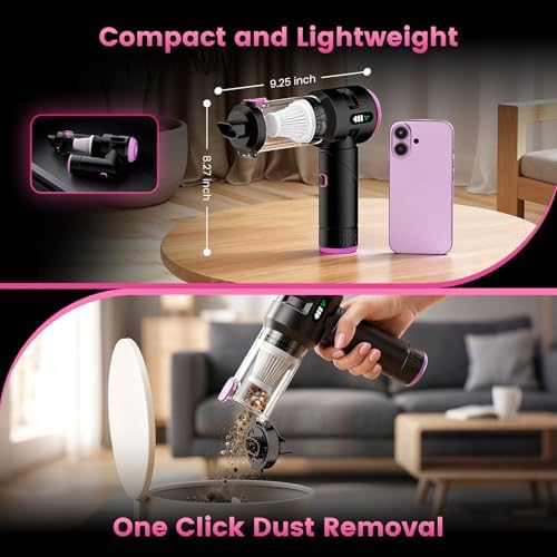 Wansimoo Handheld Car Vacuum Cleaner,25000PA Strong Cyclonic Suction Foldable Mini Vacuum Portable Cordless with Digital Display and One Touch Dust Removal for Car, Home, Office, Kitchen (Purple) - Image 4