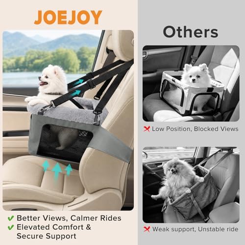 JOEJOY Deluxe Dog Booster Seat with Sturdy Metal Frame and Safety Leash for Small Pets up to 20 lbs - Portable Puppy Dog Car Seat with Thick Cushion and Storage Pockets for Small Dogs - Image 2