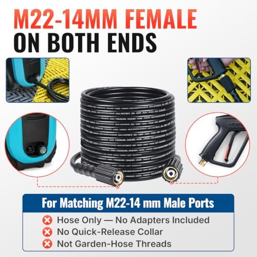 YAMATIC Pressure Washer Hose 50 FT 1/4", 3400 PSI, M22-14mm Females - Image 2