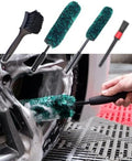 oesee Professional 4 Pack Long Handle Wheel Brush Kit for Cleaning Wheel and Tire- 2X Soft Wheel Cleaning Brush, Detailing Brush and Stiff Tire Brush, Bendable& Durable Wheel Rim Cleaner Brush Set by OeSee
