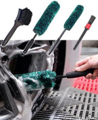 oesee Professional 4 Pack Long Handle Wheel Brush Kit for Cleaning Wheel and Tire- 2X Soft Wheel Cleaning Brush, Detailing Brush and Stiff Tire Brush, Bendable& Durable Wheel Rim Cleaner Brush Set by OeSee