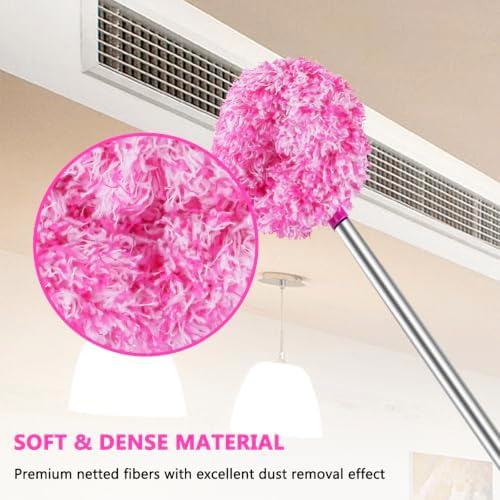 Ceiling Fan Cleaner Duster Reusable Microfiber Ceiling Fan Blade Cleaner Removable Duster with Extension Pole Adjusts 13 to 49.7 Inch for Cleaning Walls Furniture Door Window Top (Rosy White) - Image 5