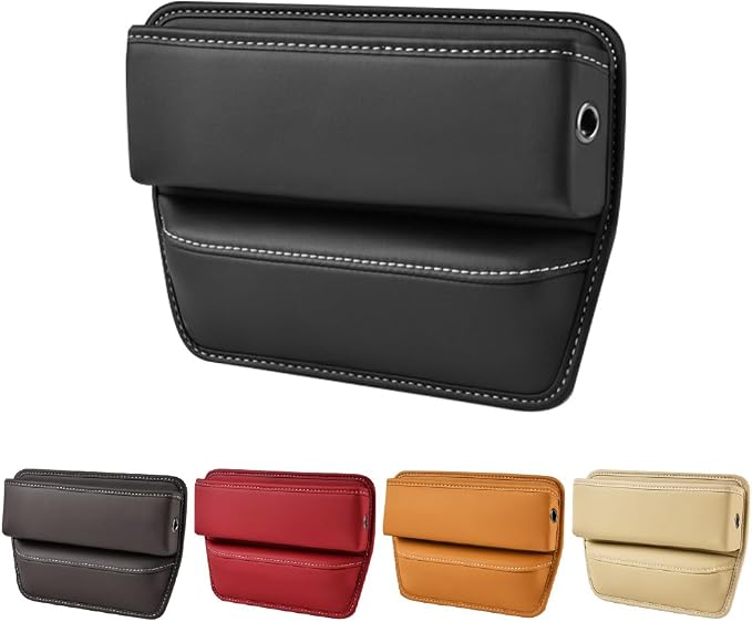 Kewucn Car Seat Gap Organizer, Adjustable Leather Front Seat Gap Filler Storage Box, Multifunctional Auto Console Side Pocket Organizer for Phone Glasses Key Card, Car Accessories (Black) by Kewucn