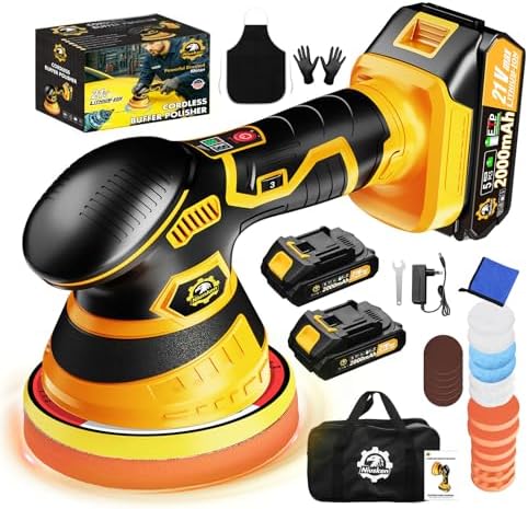Cordless Car Buffer Polisher kit, DA Polisher with 2*21V Batteries by Niusken