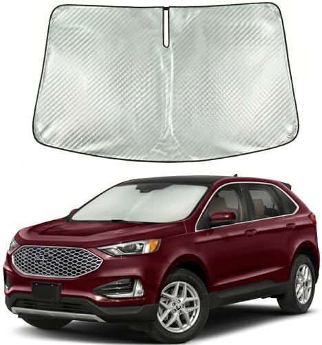 Windshield Sun Shade Custom Fit for 2015-2024 Ford Edge, Advanced Diamond-Patterned Heat Shield to Block UV Rays, Foldable Auto Window Visor, Precise Mirror Cutout by Giselia