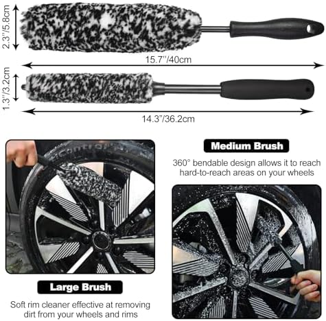 Car Wheel Brush kit, Tire Brush, Wheel Cleaner Brush, Soft-bristled Rim Cleaner Brush, Car Detailing Brushes, Wheel Brushes for Cleaning Wheels,Tires, Car Cleaning Brush Supplies Kit - Image 3