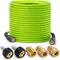 Hourleey Pressure Washer Hose 100 FT, 3600 PSI Flexible Kink Resistant Power Washer Hose Replacement, 1/4" Quick Connect Pressure Hose Extension, Green by Hourleey