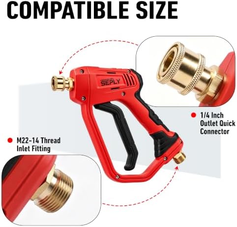 Short Pressure Washer Gun 5000 PSI with 5 Nozzle Tips, M22-14mm Fittings, Heavy Duty Power Washer Spray Gun with Ergonomic Handle for Car Wash, Detailing, and Cleaning - Image 3