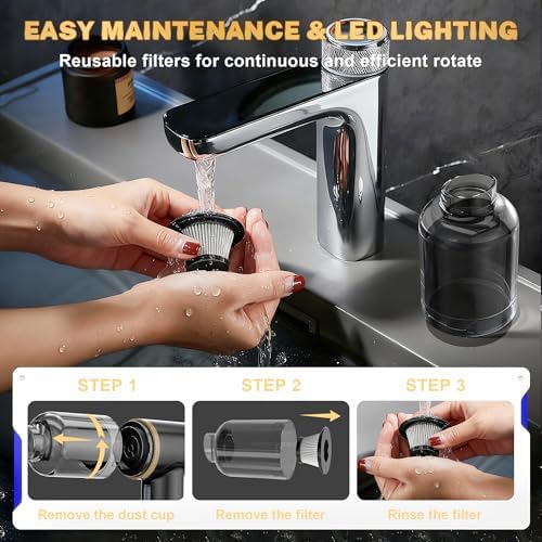 LAZYROSY 30000PA Handheld Vacuum Cleaner Suction with Brushless Motor, 6-in-1 Portable Mini Vacuum with 3 Suction Modes, Cordless Vacuum with LED Light, Type-C Charge for Car, Office Desk, Keyboards - Image 6
