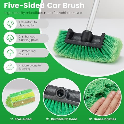 Car Wash Brush with Long Handle, 60'' Soft Bristle Cleaning Brush, Car Cleaning Brushes, Carwash Brushes for SUV, RV, Boat, Truck, House Siding, Sweep Snow, Green - Image 4