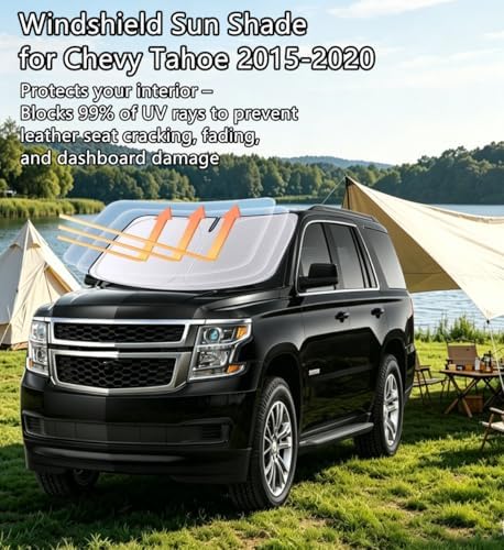 Windshield Sun Shade for Chevy Tahoe 2015-2020, 4-Layer 240T Foldable UV Block Car Accessory to Cool Interior - Image 2